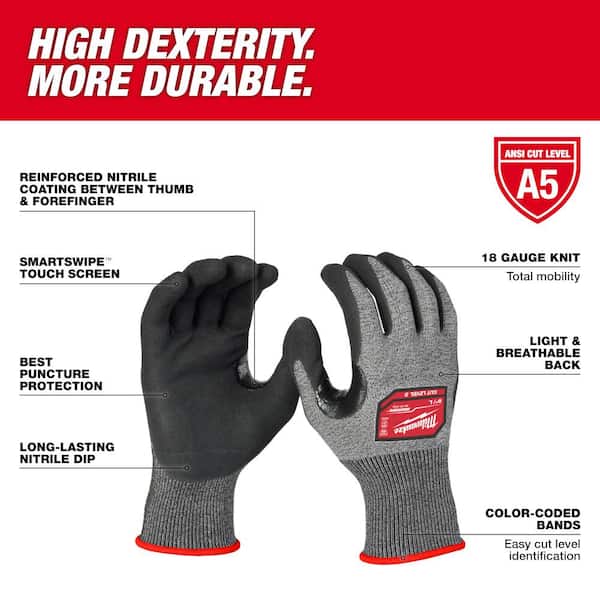 Medium High Dexterity Cut 5 Resistant Nitrile Dipped Outdoor and Work Gloves