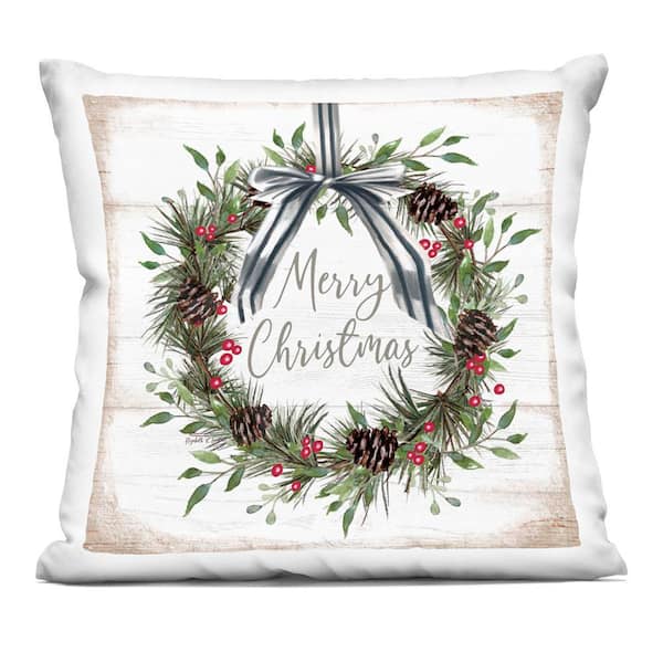 Rustic Christmas Pinecone Wreath Green Abstract Polyester 18 in. X 18 in. Throw Pillow