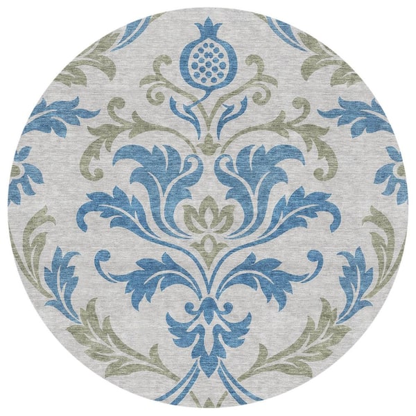 Chantille Machine Washable Indoor/Outdoor Abstract ACN2968 Silver 8 ft. x 8 ft. Round Rug