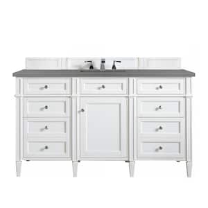 Brittany 60 in. W x 23.5 in.D x 34 in. H Single Vanity in Bright White with Quartz Top in Grey Expo