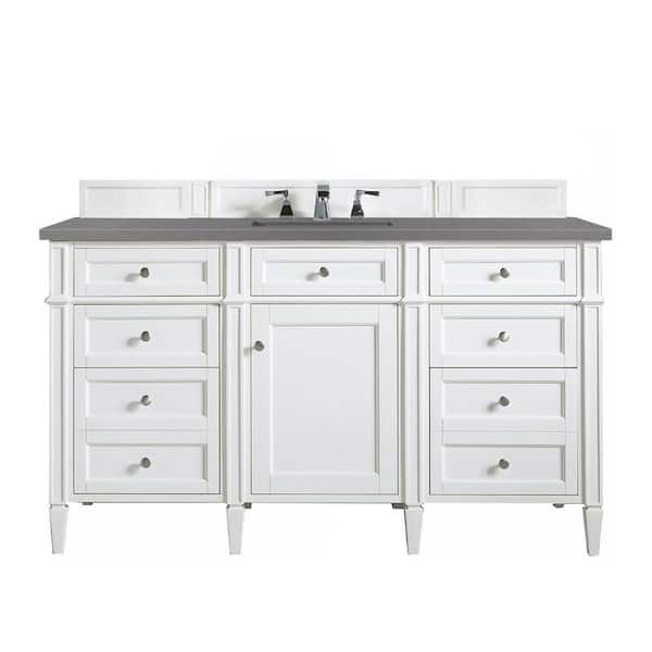 James Martin Vanities Brittany 60 in. W x 23.5 in.D x 34 in. H Single Vanity in Bright White with Quartz Top in Grey Expo
