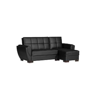 Basics Air Collection Black Convertible L-Shaped Sofa Bed Sectional With Reversible Chaise 3-Seater With Storage