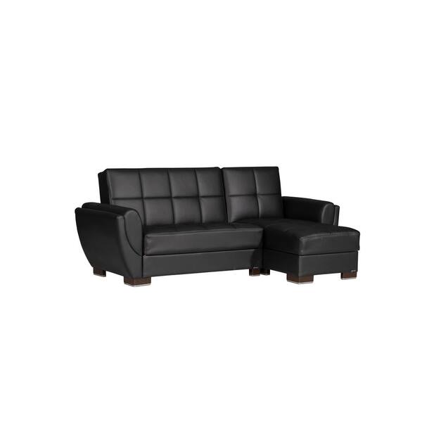 Ottomanson Basics Air Collection Black Convertible L-Shaped Sofa Bed Sectional With Reversible Chaise 3-Seater With Storage