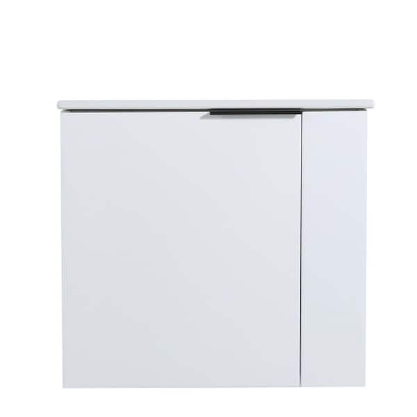 FUNKOL 22 in.Wx13 in.D x19.70 in.H In White Bathroom Vanity With White Ceramic Countertop Sink