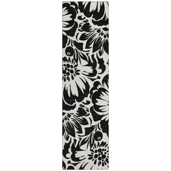 2' X 8' Gray And Ivory Floral Indoor Outdoor Area Rug 2' X 8' Gray And Ivory Floral Indoor Outdoor Area Rug
