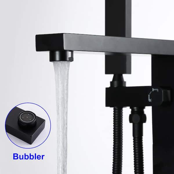 Pomelo Freestanding Floor Mount Single Handle Bath Tub Filler Faucet with Handheld Shower in Matte Black