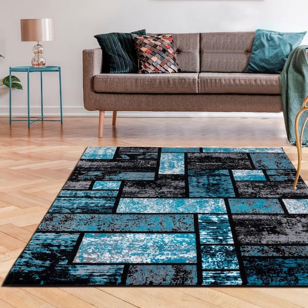Ambiant Pet Friendly Solid Color Area Rug Teal -4' Square