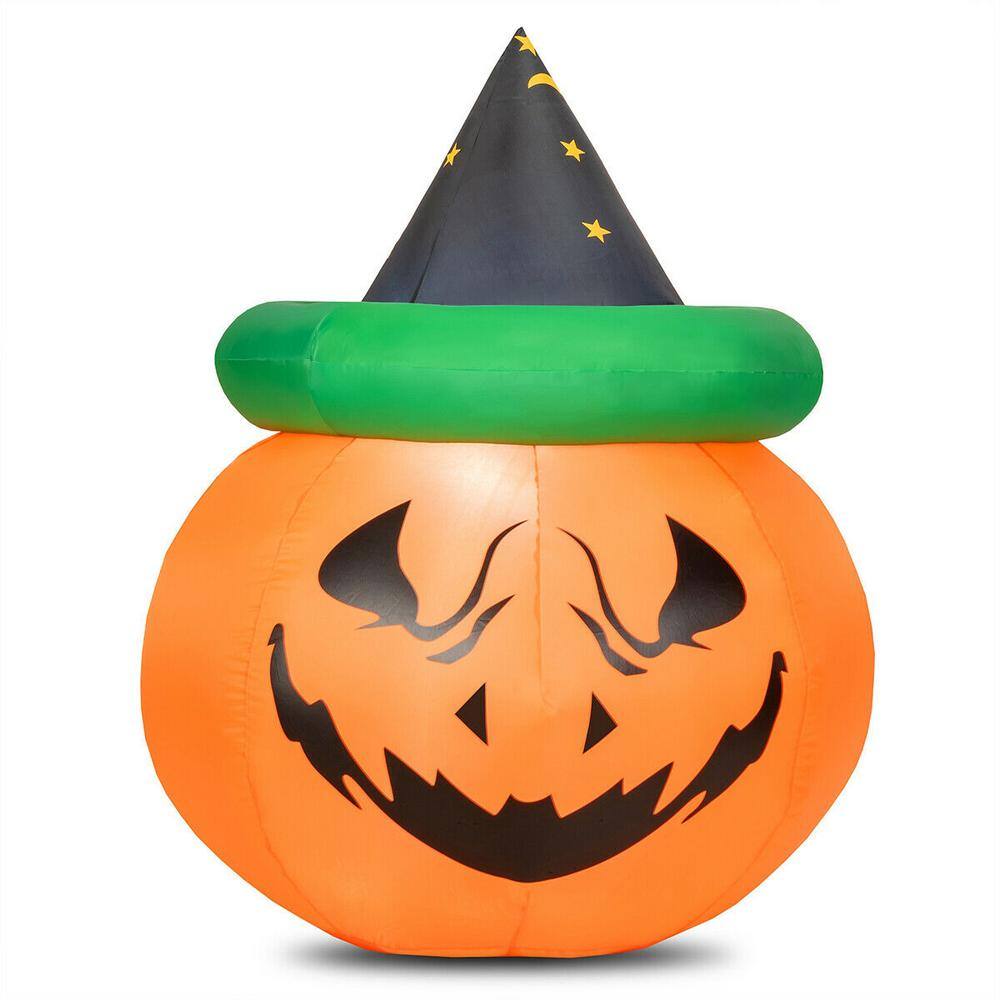 WELLFOR 4 ft. LED Pumpkin with Witch Hat Halloween Inflatable CM-HGY ...