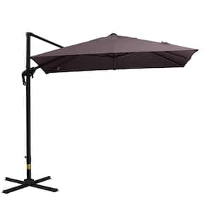 8 ft. Cantilever Patio Umbrella in Brown, Aluminum Hanging Umbrella with 3-Position Tilt, Crank and Cross Base
