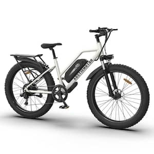 26 in. Electric Bike for Adults, 4-Volt 13Ah Certified Li-Ion Battery, 75-Watt Rear Motor, White
