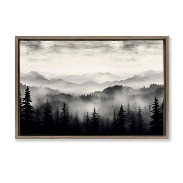 Stupell Industries Black & White Gradient Mountains by LSR Design Studio Brown Floater Frame Nature Graphic Art Print 17 in. x 25 in.