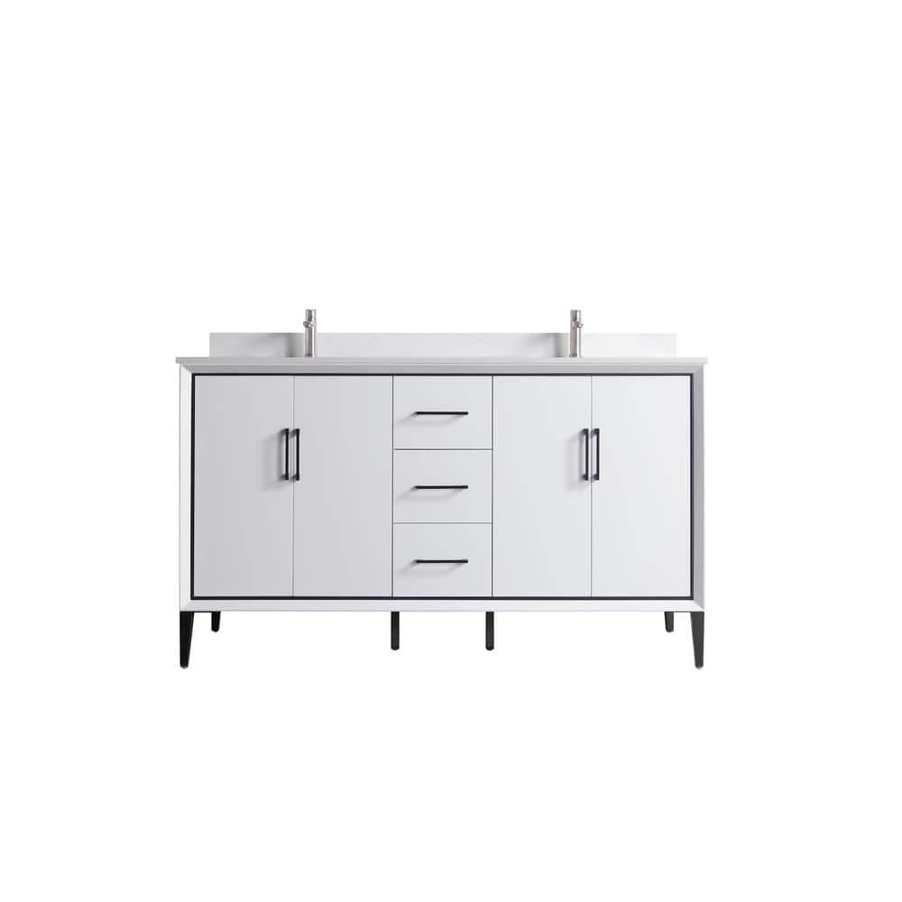 VSD 60in. W x 22in. D x 35in. H Double Sink Freestanding Bath Vanity in Whi