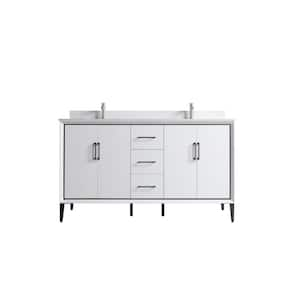 VSD 60in. W x 22in. D x 35in. H Double Sink Freestanding Bath Vanity in White with White Cultured Marble Top