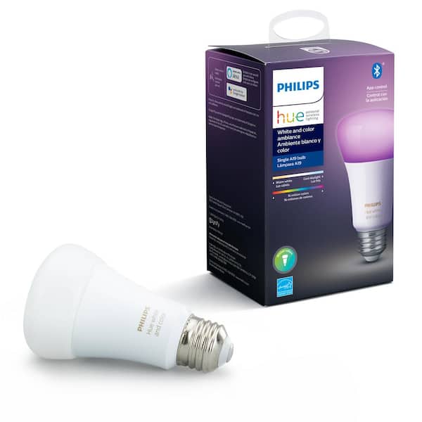 genezen Herformuleren Correct Philips Hue White and Color Ambiance A19 LED 60W Equivalent Dimmable Smart  Wireless Light Bulb with Bluetooth-548487 - The Home Depot