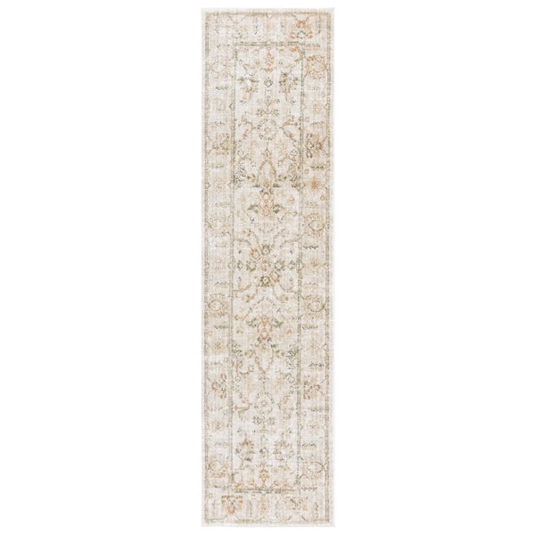 Hazel 2 ft. x 8 ft. Ivory/Beige Distressed Floral Runner Rug