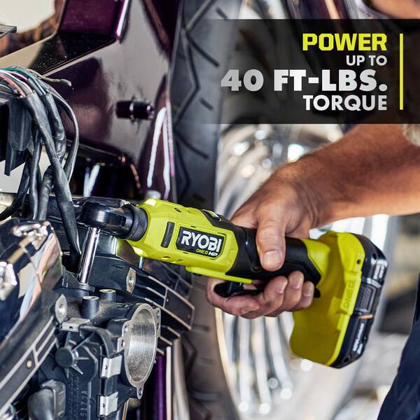RYOBI - ONE+ HP 18V Brushless Cordless Compact 3/8 in. Ratchet Kit with (1) 2.0 Ah Battery, (2) 4.0 Ah Batteries, and Charger