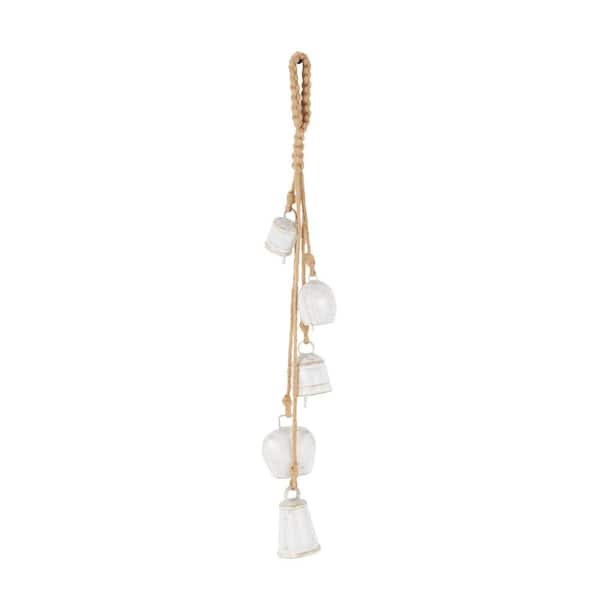 White Metal Cluster Cluster Decorative Bells with Jute Hanging Rope