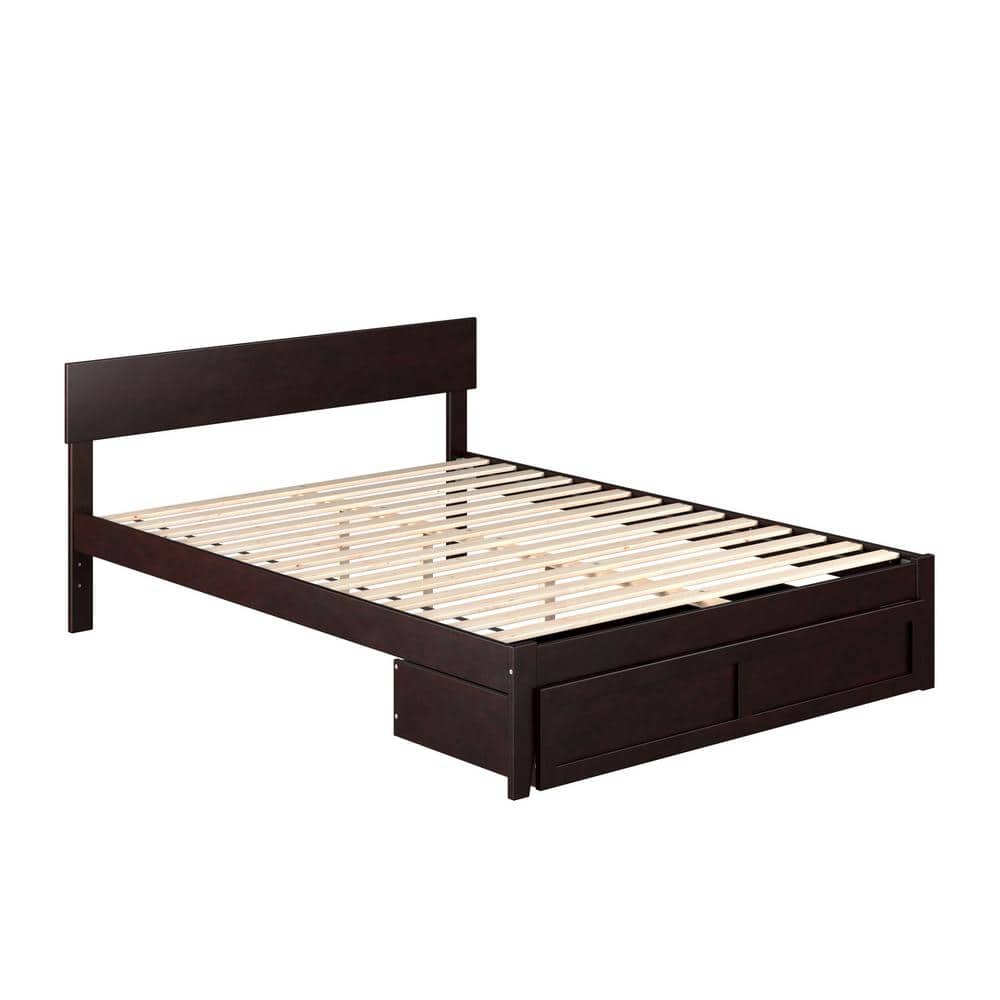 Espresso Queen Wood Platform Bed with Storage Drawer