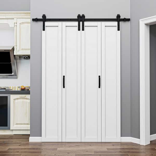 ARK DESIGN 50 in. x 84 in. 1-Paneled White Primed Composite MDF Bifold Sliding Barn Door with Hardware Kit