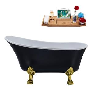 59 in. Acrylic Clawfoot Non-Whirlpool Bathtub in Matte Black With Brushed Gold Clawfeet And Polished Gold Drain
