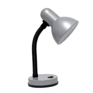 14.25 in. Gooseneck Silver Traditional Fundamental Metal Desk Task Lamp and Bowl Shaped Shade