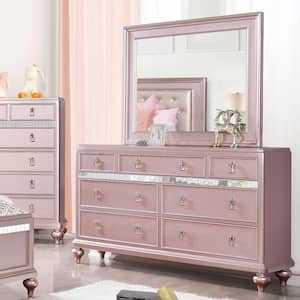 2pc Kloe Rose Gold 7-Drawer 64 in. Dresser with Mirror