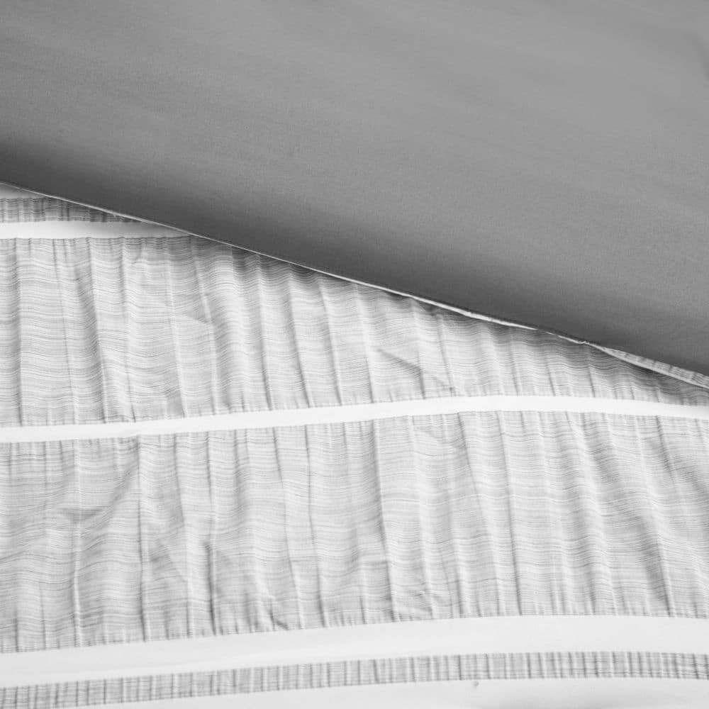 Gray Full Microfiber Striped Comforter Set with Decorative Pillow