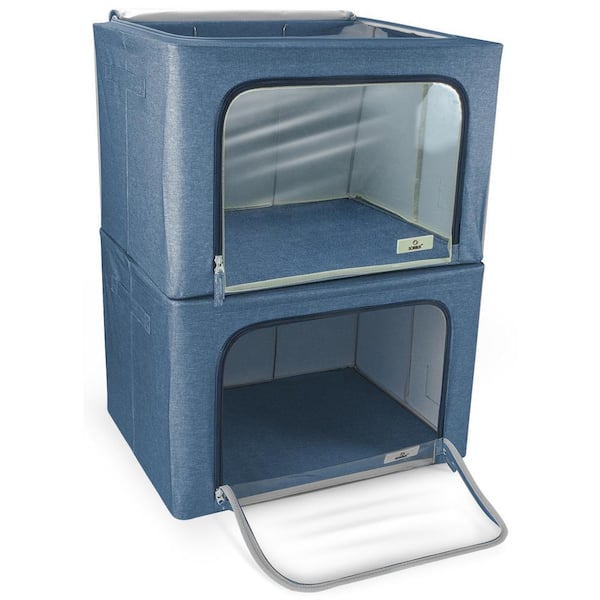13.75 in. H x 19.75 in. W x 16 in. D Denim Blue Cube Storage Bin Boxes with Window and Zipper (2-Pack)