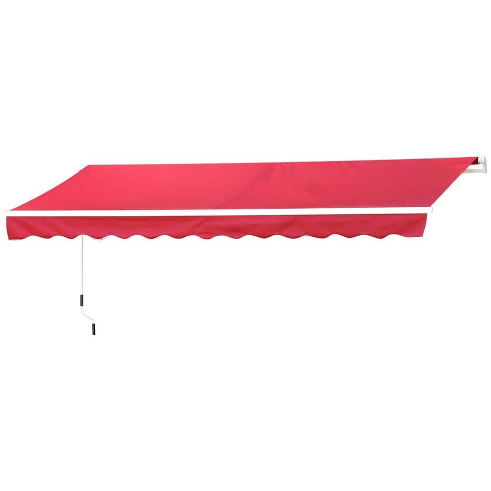 Wine Red Manual Retractable Patio Awning with Aluminum Frame
