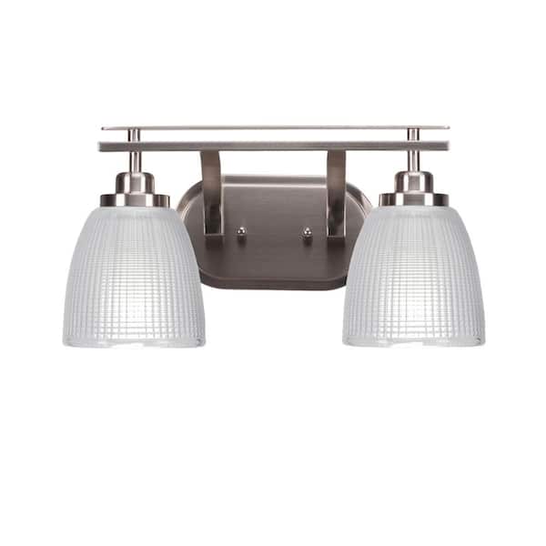 Unbranded Monroe 15.75 in. 2-Light Brushed Nickel Vanity Light 5 in. Clear Ribbed Glass Shade No Bulbs Included