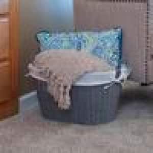 Gray Paper Rope Wicker Laundry Basket with Handles and Liner