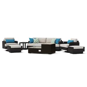 Portofino Comfort Brown 8-Piece Aluminium Patio Fire Pit Seating Set with Sunbrella Dove Cushions