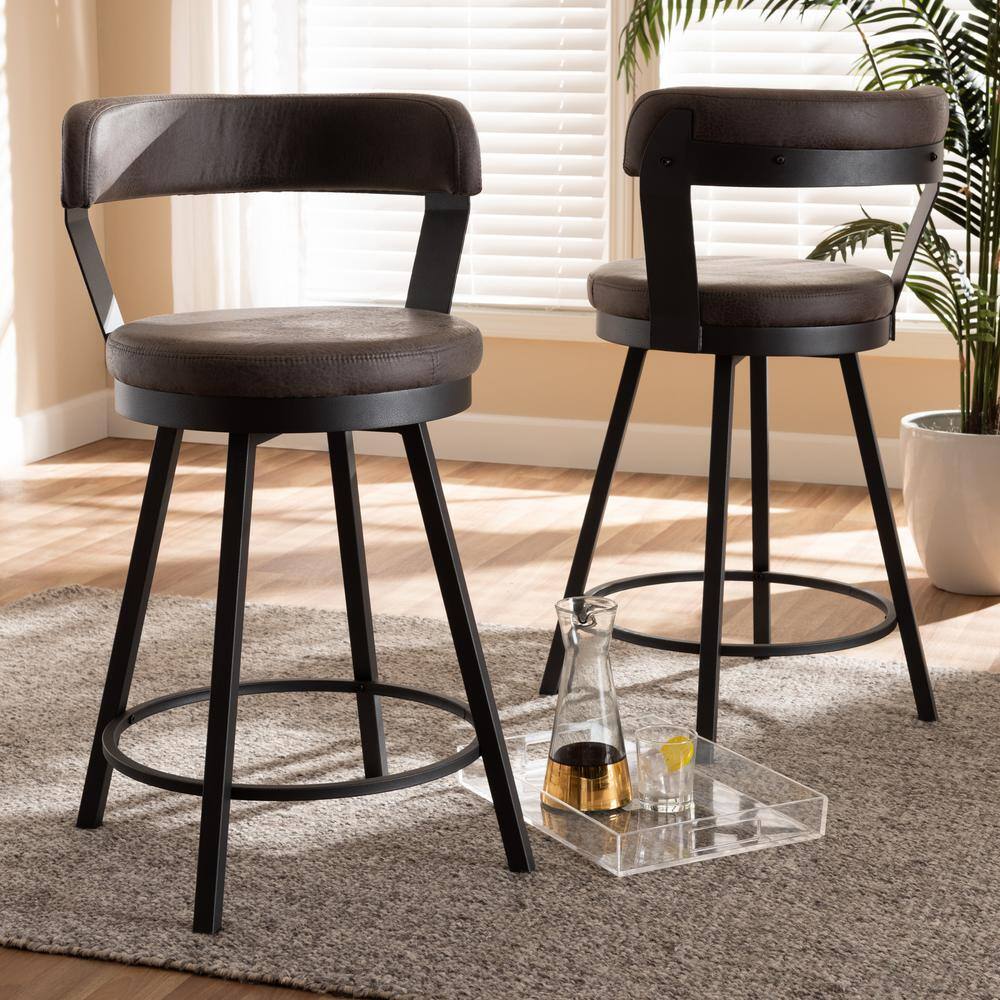 Arcene Gray Swivel Wood and Metal Counter Stool Set
