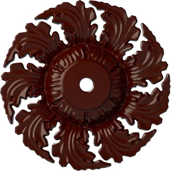 Ekena Millwork 14-5/8" x 2-1/4" Needham Urethane Ceiling Medallion (Fits Canopies upto 4-1/4"), Brushed Mahogany