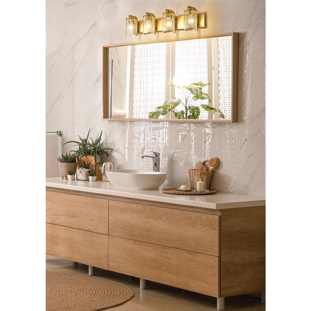 Beckett Olde Brass 4-Light Vanity with Clear Seedy Glass Shades