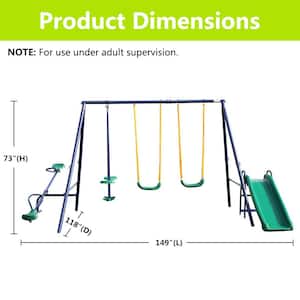 5-in-1 Heavy-Duty Metal Outdoor Playground Equipment Kids Swing Sets with 2 Swings 1 Glider, 1 Slide and 1 Teeter Totter
