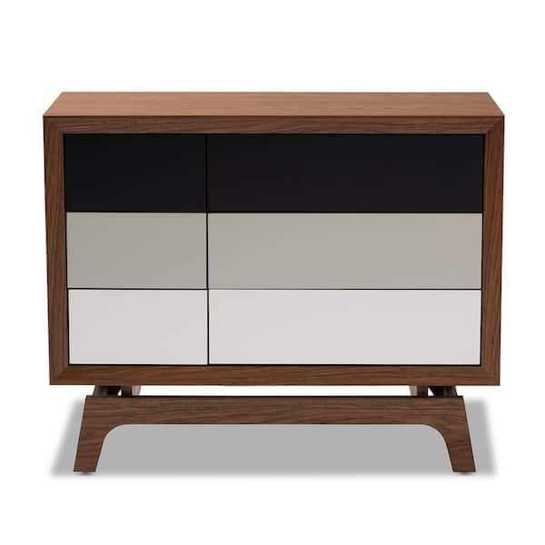 Svante 6-Drawer Walnut and White and Gray Chest