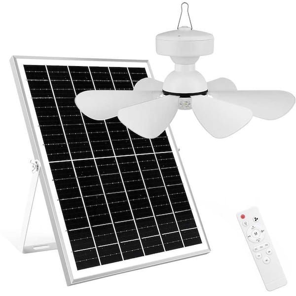 Solar Ceiling Fan Kit 25-Watt with Adjustable Light for Outdoor Gazebo Canopy Tent in White with Remote Control