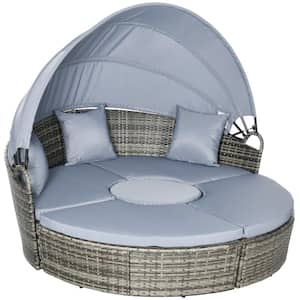 Outdoor 4-Piece Light Gray Rattan Patio Conversation Set with Cushions