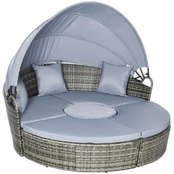 Outsunny Outdoor 4-Piece Light Gray Rattan Patio Conversation Set with Cushions