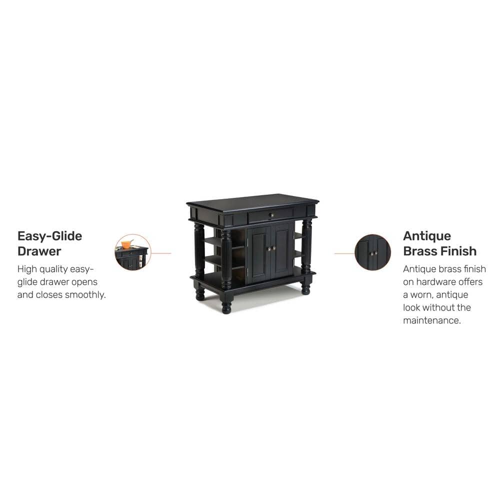Americana Black Hardwood Kitchen Island with Shelves and Drawer