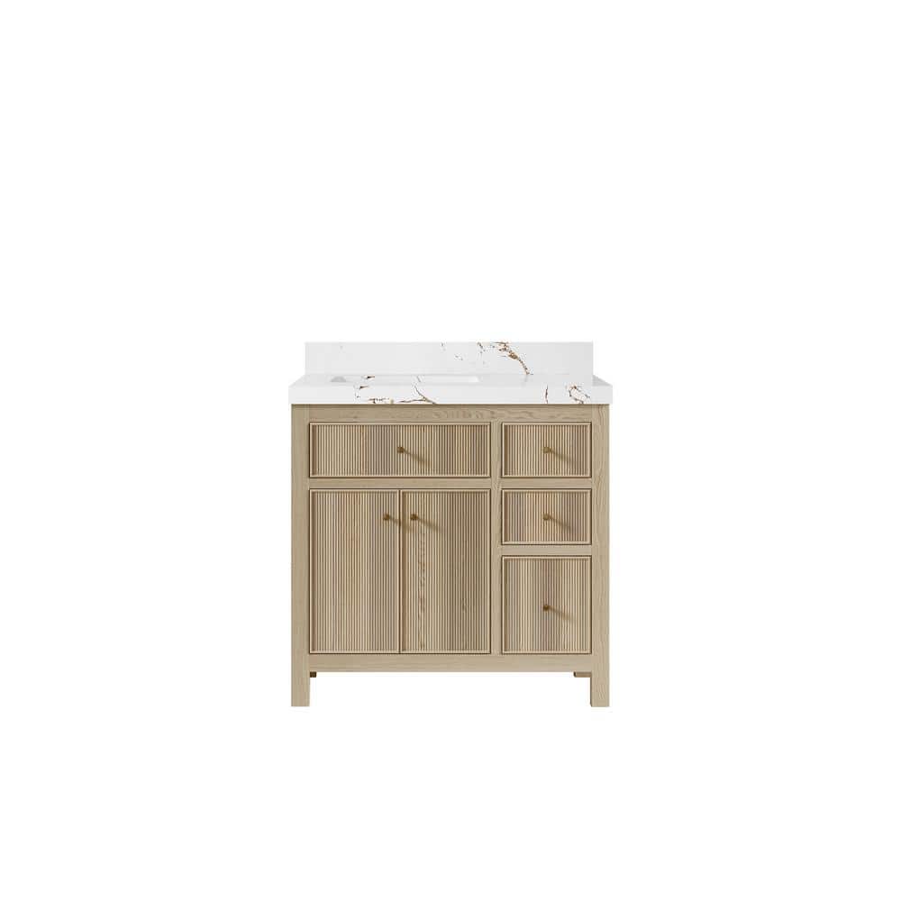 Sonoma Oak 36 in. W x 22 in. D x 36 in. H Single Left Offset Sink Bath Vanity White Oak with 2 in. Viola Brown Qt. Top price history on PriceWatchPro