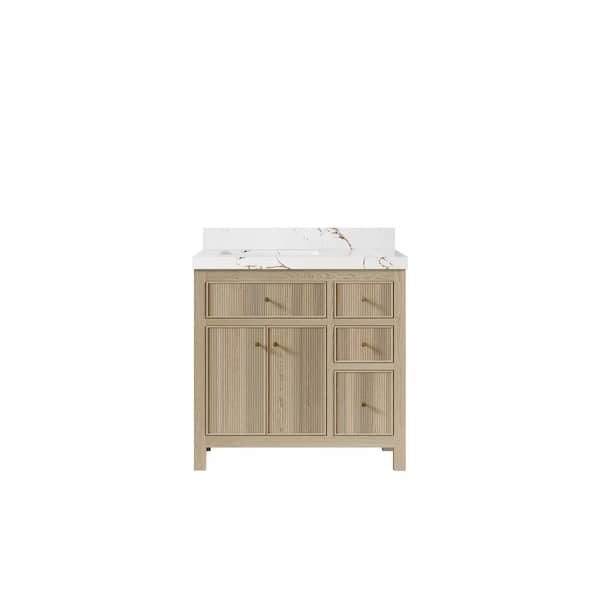 Willow Collections Sonoma Oak 36 in. W x 22 in. D x 36 in. H Single Left Offset Sink Bath Vanity White Oak with 2 in. Viola Brown Qt. Top