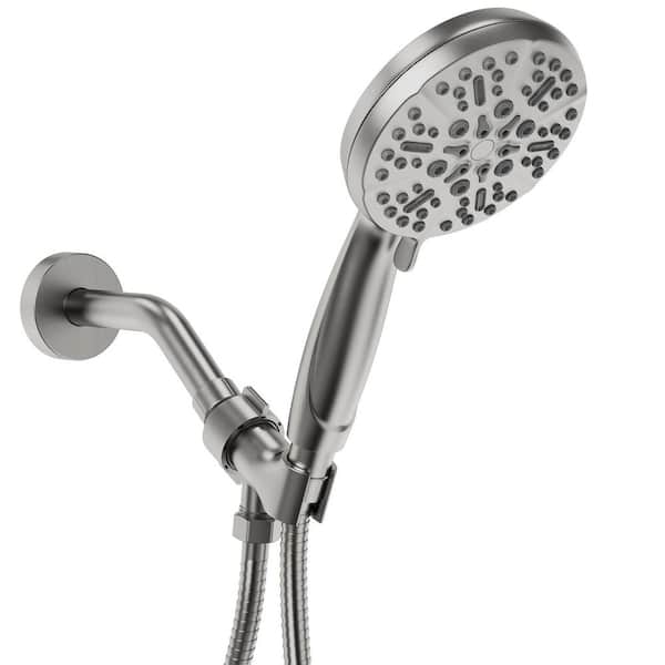 Rain Shower Set 5-Spray Patterns Wall Mounted Round Fixed and Handheld Shower Head 2.5 GPM in Brush Nickel