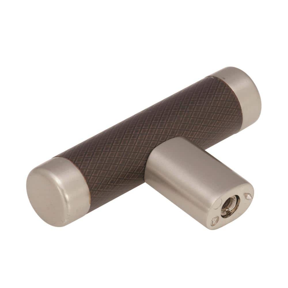 Modern Satin Nickel and Oil-Rubbed Bronze T-Handle Cabinet Knob
