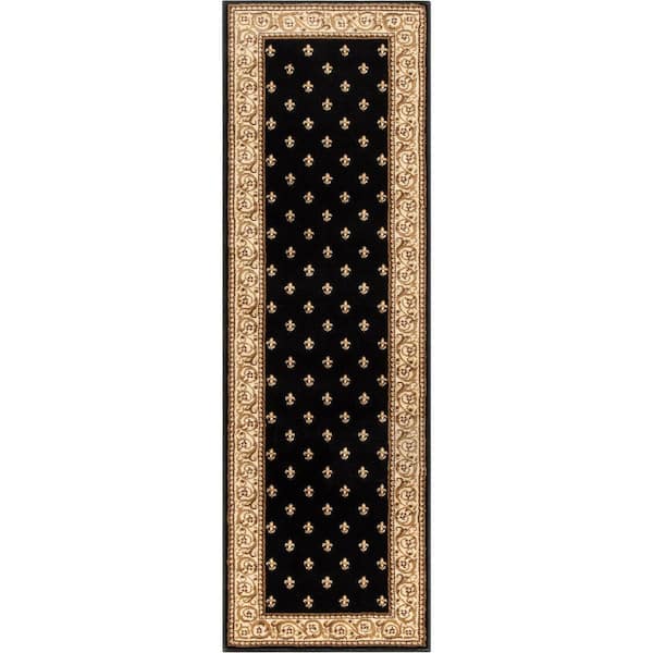 Barclay Fleur De Lis Elegance Traditional Oriental, Black 2 ft. 3 in. x 7 ft. 3 in. Runner, Area Rug