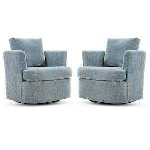 Carino 360° Blue Modern Swivel Barrel Chair Chenille Upholstered Comfy Accent Armchair with Tall Backrest (2-pack)