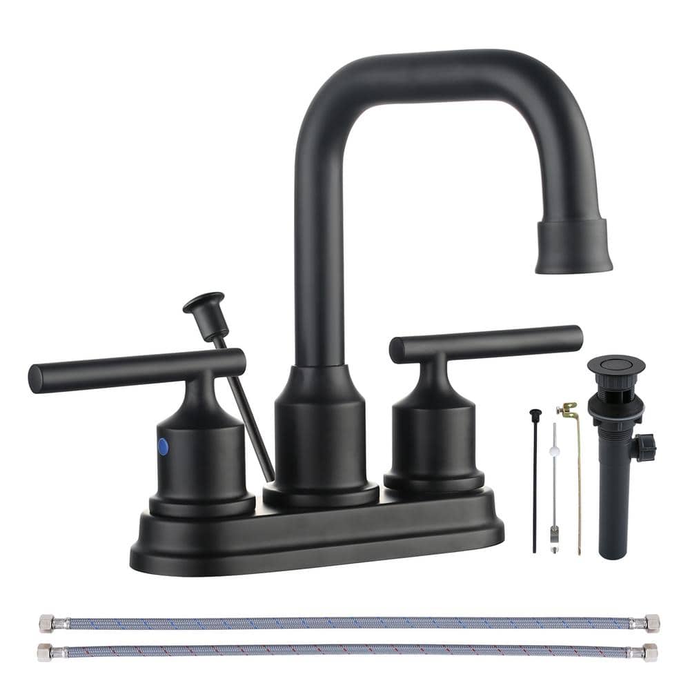 4 in. Centerset Double-Handle High Arc Bathroom Faucet with Drain Kit Included in Matte Black price history on PriceWatchPro