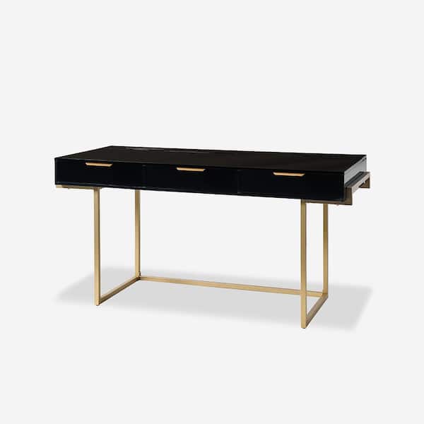 JAYDEN CREATION Michelle 62 in Metal 3-Drawer Desk with USB Ports and Outlet-BLACK