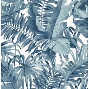 Alfresco Navy Palm Leaf Paper Strippable Roll Wallpaper (Covers 56.4 sq. ft.)